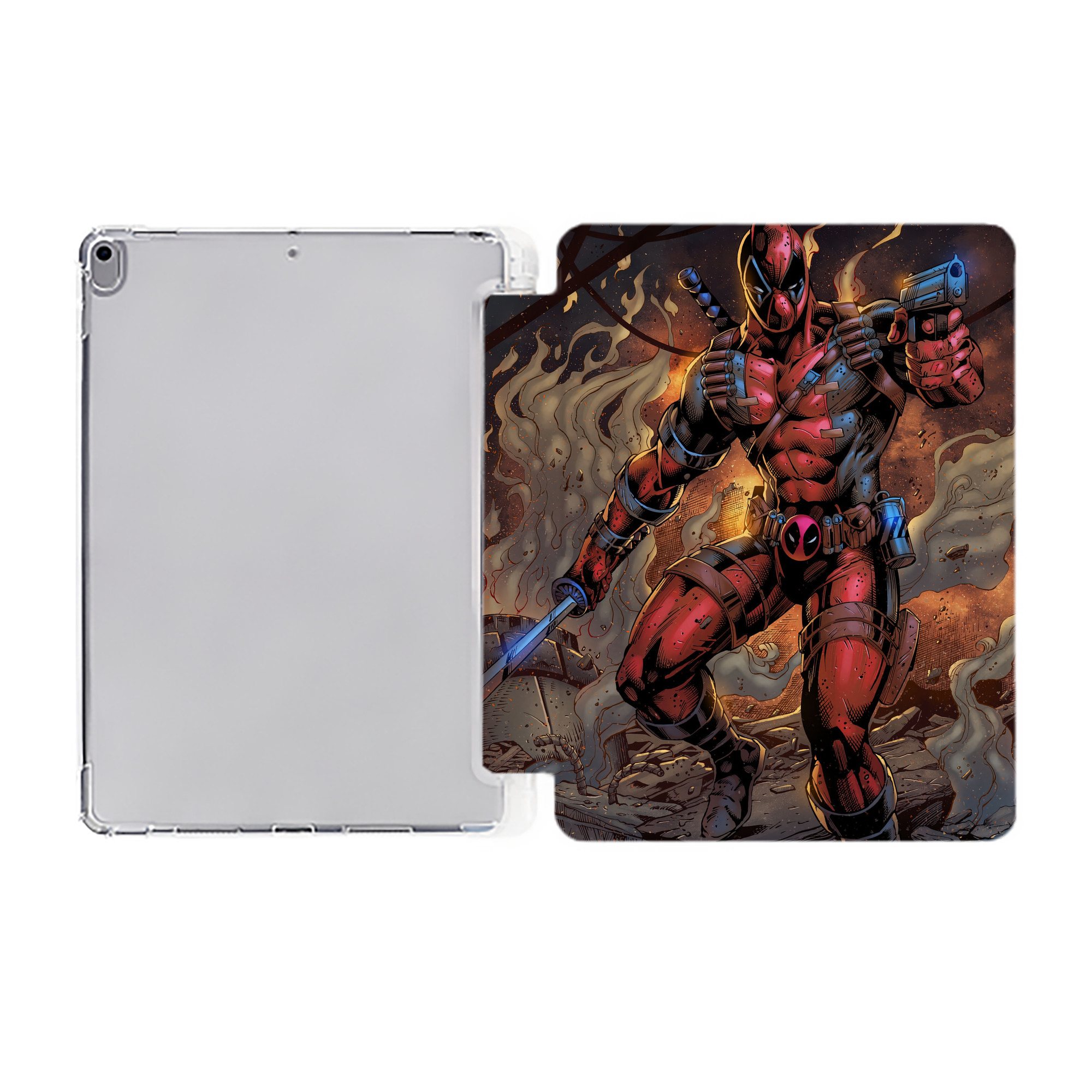 （画像用） Deadpool デッドプール IPad ケース ペン収納付き 三つ折りスタンド PUレザー×シリコン 対応機種9.5/10.5/10.9インチ